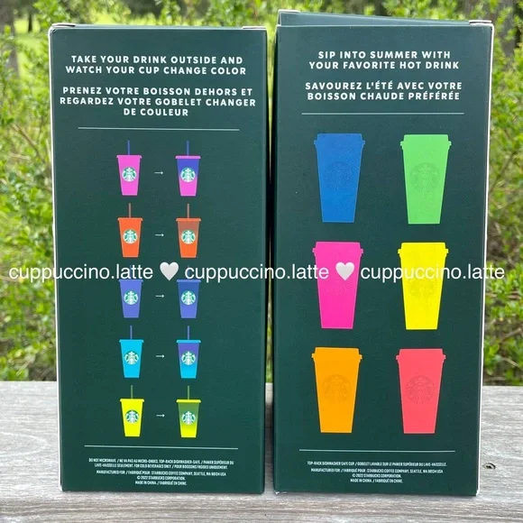 🌈NEW SET✨Starbucks 2022 Summer Neon Hot Cups & Sunlight Activated Cold Cups - Picture 2 of 13